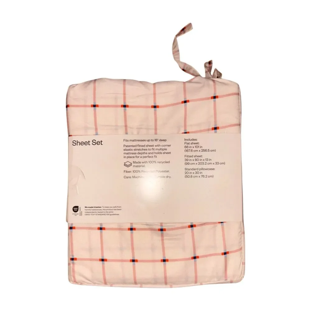 Microfiber Sheet Set Room Essentials Twin/XL Twin Pink Grid NWT | 4-Piece